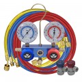 Mastercool 89772-G 2-Way Aluminum Manifold Gauge Set with gauge guards, 72" hoses and manual couplers, R134a-