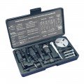 Mastercool 91000-A Deluxe Clutch Hub Puller and Installer Kit with a compressor identification chart and a custom molded case-