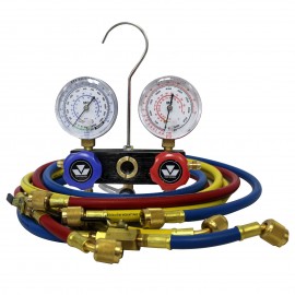 Mastercool 92772-MRG 2-Way Aluminum Manifold Gauge Set with protector guard, metric, R12, R22, and R404a-