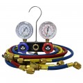Mastercool 92772-MRG 2-Way Aluminum Manifold Gauge Set with protector guard, metric, R12, R22, and R404a-