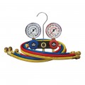 Mastercool 93661-MRG 2-Way Aluminum Manifold Gauge Set with protector guard, metric, R134a, R22, R12, and R404A-