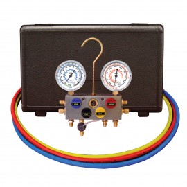 Mastercool 95336-A 4-Way Aluminum Manifold Gauge Set with shut-off valve, R12, R22, and R502-