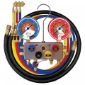 Mastercool 95561 4-Way 3/8&amp;quot; Bore Aluminum Manifold with 3 x 60&amp;quot; 1/4&amp;quot; SAE nylon barrier hoses, manual shut-off valves-