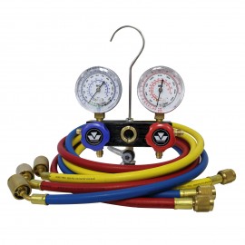 Mastercool 95996 2-Way Aluminum Manifold Set with 3 x 96&amp;quot; standard hose, 2-1/2&amp;quot; gauges-
