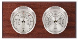 Maximum Catalina Two-Instrument Weather Station with mahogany panel, satin case, silver dial-