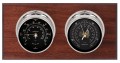 Maximum Hatteras Two-Instrument Weather Station with mahogany panel, chrome case, black dial-