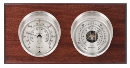 Maximum Hatteras Two-Instrument Weather Station with mahogany panel, satin case, silver dial-