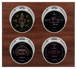 Maximum Marconi Four-Instrument Weather Station with mahogany panel, chrome case, silver dial-