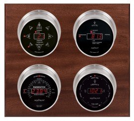 Maximum Marconi Four-Instrument Weather Station with mahogany panel, satin case, black dial-