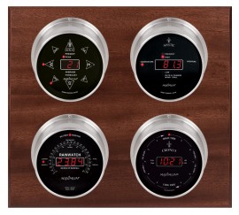 Maximum Marconi Four-Instrument Weather Station with mahogany panel, satin case, silver dial-