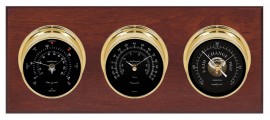 Maximum Montauk 2S Three-Instrument Weather Station with mahogany panel, brass case, black dial-