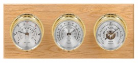 Maximum Montauk 2S Three-Instrument Weather Station with oak panel, brass case, silver dial-