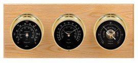 Maximum Montauk Three-Instrument Weather Station with oak panel, brass case, black dial-
