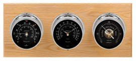 Maximum Montauk Three-Instrument Weather Station with oak panel, chrome case, black dial-