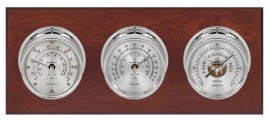 Maximum Montauk Three-Instrument Weather Station with mahogany panel, chrome case, silver dial-
