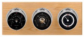 Maximum Newport 2S Three-Instrument Weather Station with oak panel, chrome case, black dial-