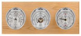 Maximum Newport Three-Instrument Weather Station with oak panel, chrome case, silver dial-