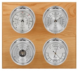 Maximum Observer Four-Instrument Weather Station with oak panel, chrome case, silver dial-