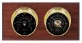 Maximum Portland 2S Two-Instrument Weather Station with mahogany panel, brass case, black dial-