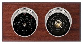Maximum Portland 2S Two-Instrument Weather Station with mahogany panel, chrome case, black dial-
