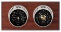 Maximum Portland Two-Instrument Weather Station with mahogany panel, chrome case, black dial-