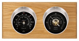 Maximum Portland Two-Instrument Weather Station with oak panel, satin case, black dial-