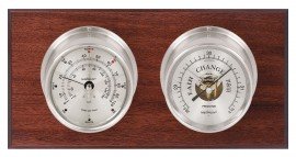 Maximum Portland Two-Instrument Weather Station with mahogany panel, satin case, silver dial-