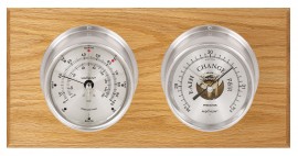 Maximum Portland Two-Instrument Weather Station with oak panel, satin case, silver dial-