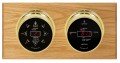 Maximum Sorcerer Two-Instrument Weather Station with oak panel, brass case, silver dial-