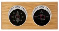 Maximum Sorcerer Two-Instrument Weather Station with oak panel, chrome case, silver dial-