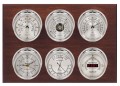 Maximum Weathermaster Six-Instrument Weather Station with mahogany panel, chrome case, silver dial-