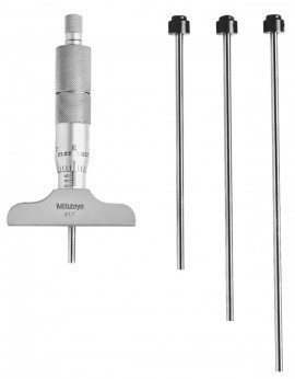 Mitutoyo 129-127 Series 129 Mechanical Depth Micrometer with four interchangeable rods, 0 to 4&amp;quot;, imperial-