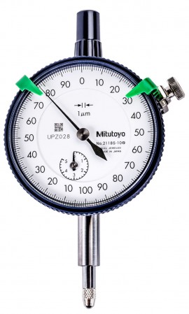Mitutoyo 2118AB-10 Series 2 Standard Dial Indicator with flat back, 5 mm, metric-