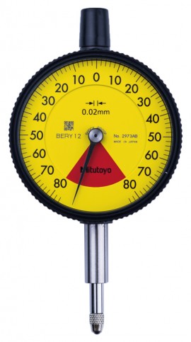 Mitutoyo 2973AB Series 2 Metric Standard One Revolution Dial Indicator with flat back, 0 to 1.6 mm, 0.02 mm-