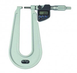 Mitutoyo 389-351-32 Sheet Metal Micrometer, 0 to 1" (0 to 25.4 mm), flat anvil/spindle-