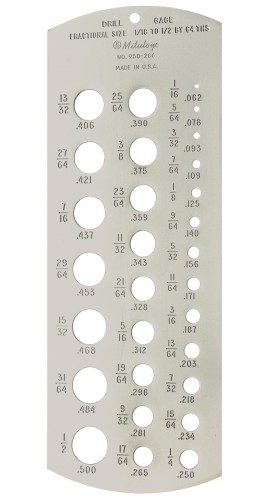 Mitutoyo 950-206 Tap and Drill Fractional Drill Gauge, 0.063 to 0.5"-