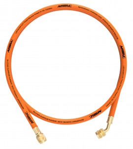 NAVAC NH5L 5&#039; Orange Refrigerant Hose with &amp;frac14;&amp;quot; SAE, A2L reversed thread, 45&amp;deg;-