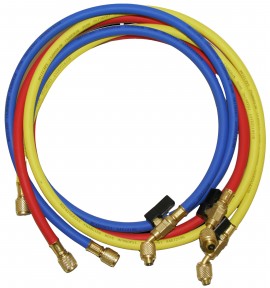 NAVAC NH5SC Ball Valve Refrigerant Charging Hoses with &amp;frac14;&amp;quot; SAE fittings, 5', set of 3-