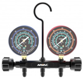 NAVAC NMG13A A2L Compatible Pro Series Manifold Gauge for R32, R454B, and R32 refrigerants, 3&amp;frac18;&amp;quot;-