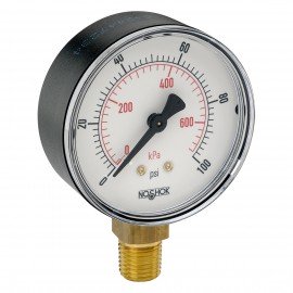 NOSHOK 100 Steel Pressure Gauge, 2" dial, 0 to 100 psi-