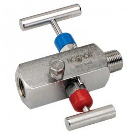 NOSHOK 2170-EMFS Needle Valve, Block &amp; Bleed, Soft Seat, 2-Valve, 1/2" NPT, Extended Male-Female, 316 SS-
