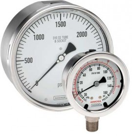NOSHOK 25-400-15-psi Pressure Gauge, Dry/Fillable, 1/4" NPT Bottom Connection, SS Case, 0 to 15 psi-