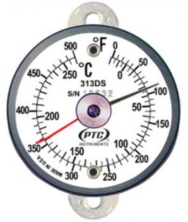 PTC Instruments 313DST1L Dual-Scale Tab Thermometer with ancillary hand, 0 to 500&amp;deg;F/-20 to 260&amp;deg;C-