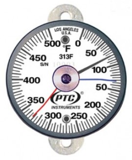 PTC Instruments 313FT1MM Tab Mount Surface Thermometer with max-min hands, 0 to 500&amp;deg;F-
