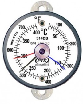 PTC Instruments 314DST1MM Dual-Scale Tab Mount Thermometer with max-min hands, 50 to 750&amp;deg;F/10 to 400&amp;deg;C-