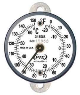 PTC Instruments 315DST1 Dual-Scale Tab Mount Thermometer, 0 to 150&amp;deg;F/-20 to 65&amp;deg;C-