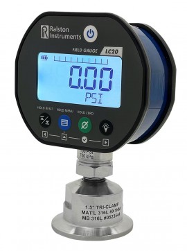 Ralston Field Gauge LC20 Digital Sanitary Pressure Gauge, 300 psi, bottom connection-