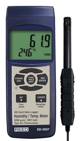Rental - REED SD-3007 SD Series Thermo-Hygrometer Datalogger, 32 to 112degF (0 to 50degC), 5-95%RH, Wetbulb/Dewpoint Temperatures-