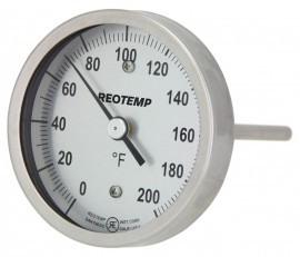 REOTEMP BB Back Connect Bimetal Thermometer, 5&amp;quot; dial, 50 to 300&amp;deg;F/10 to 150&amp;deg;C-