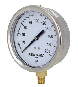 REOTEMP PG25C Industrial Stainless/Brass Gauge, 2.5&amp;quot; dial, 0 to 3000 psi-